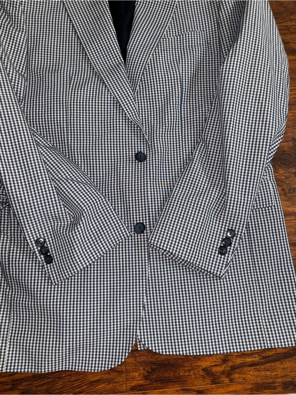 Orvis Sport Coat Navy Blue and White Gingham Plaid Dress Coat Size 40 R